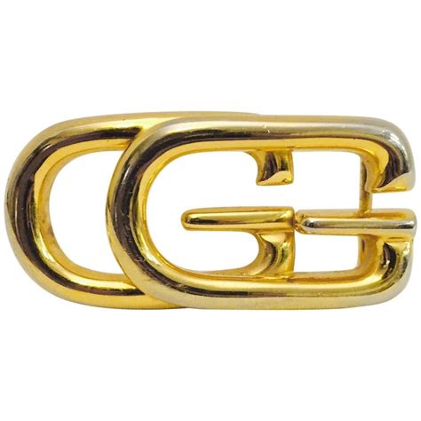 Vintage Gucci Gold Tone Double G Belt Buckle With Bonus Navy Lizard