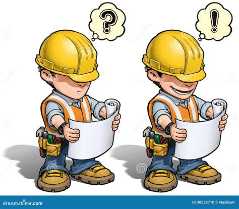 Construction Worker Reading Plan Stock Vector Illustration Of