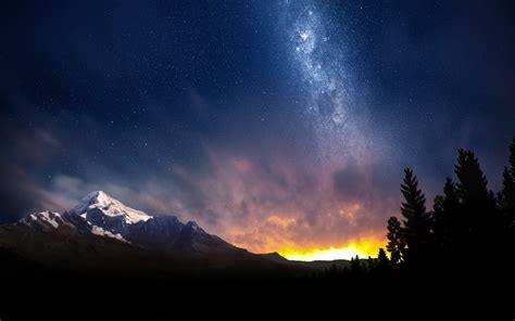Nature Landscape Milky Way Starry Night Mountains Trees