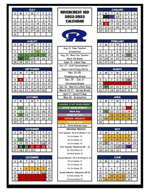 2022 23 School Calendar Rivercrest Elementary School