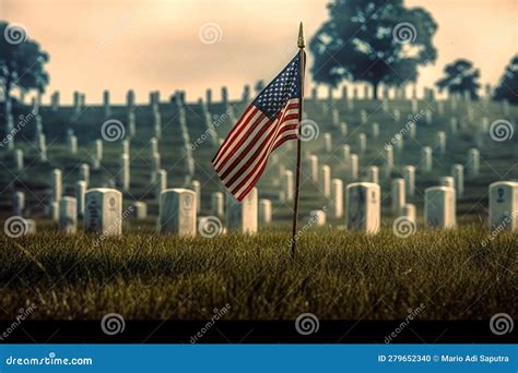 Honoring the Fallen: Memorial Day Tribute To the American Flag in Grave