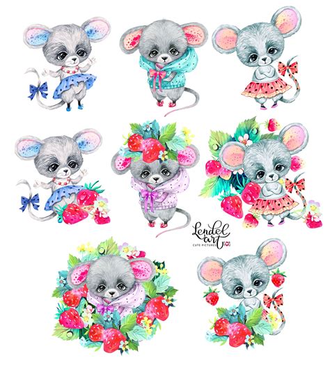 Cute Animals Clipart Png Watercolor Mouse Clipart Mice Png Etsy In