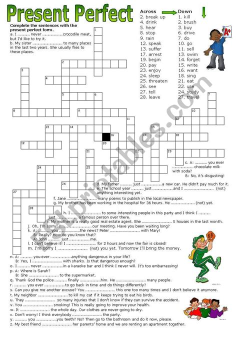 Share your crossword puzzle examples! Crossword Puzzle - Present Perfect - ESL worksheet by ...