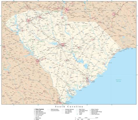 South Carolina Detailed Map In Adobe Illustrator Vector Format