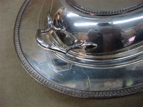Elegant Crescent Silver Mfg Co Oval Covered Serving Dish Whandled