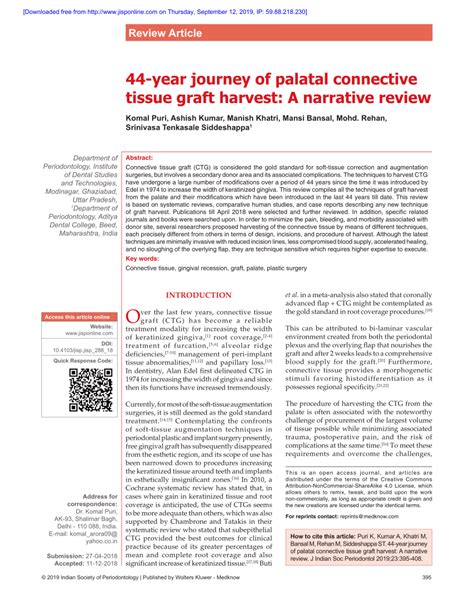 Pdf Year Journey Of Palatal Connective Tissue Graft Harvest A