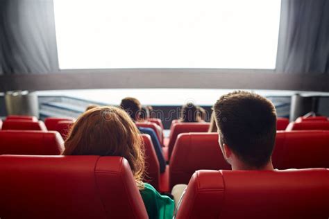 Happy Couple Watching Movie In Theater Or Cinema Stock Photo Image Of