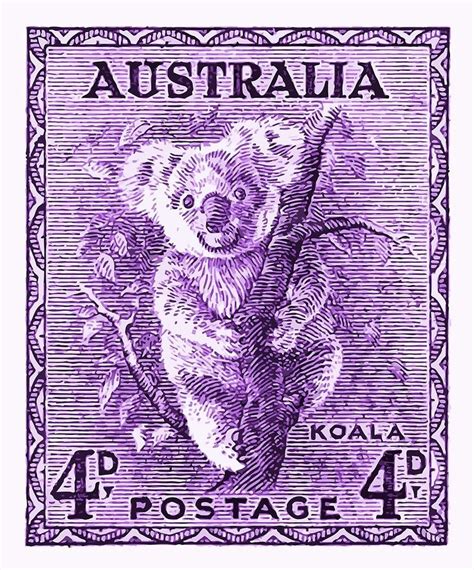 Antique 1937 Australia Koala Postage Stamp By Retrographics Postage