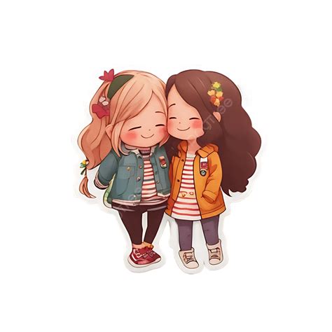 Two Cute Girl Best Friends Sticker Friends Sticker Bond Png