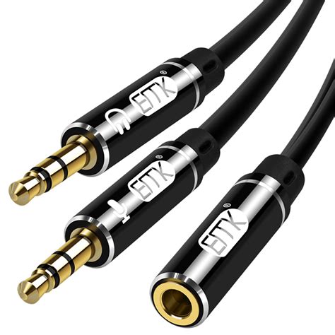 Emk 35mm Female To 2 Male Mic Audio Splitter Cable For Computer