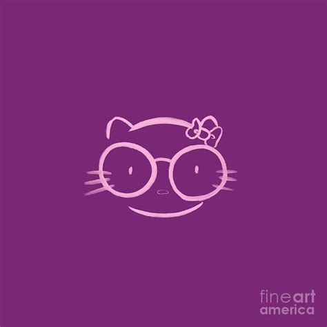 Japanese Kawaii Nerd Hello Kitty In Spectacles In Purple Mixed Media By Awen Fine Art Prints