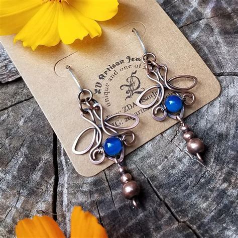 Unique Boho Romantic Handmade Earrings In Antiqued Copper Wire Etsy Earrings Handmade Wire