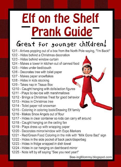 The Elf On The Shelf Prank Guide Is Shown In Red And Black Checkered Paper