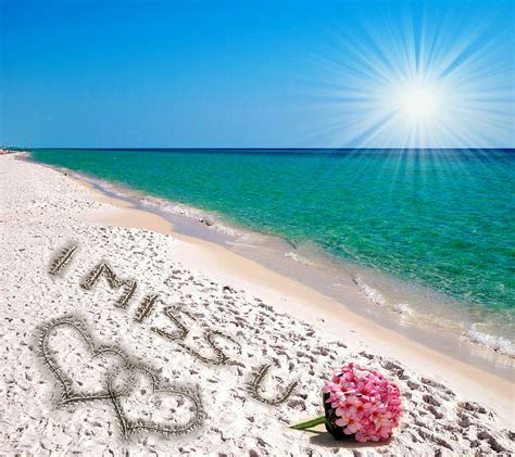 I Miss You Beach Bouquet Corazones Love Romantic Sand Sea