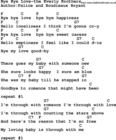 Country Music Bye Bye Love The Everly Brothers Lyrics And Chords