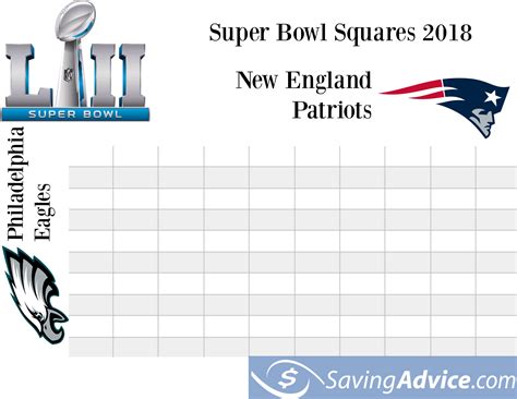 Free Printable Super Bowl Squares Chart For Super Bowl Lii