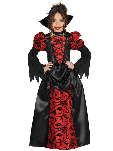 Girls Vampire Costume Long Deluxe Vampiress Countess Halloween Fancy