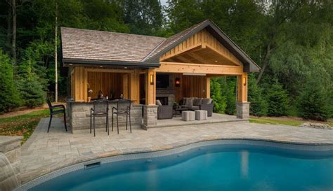 Both indoor and outdoor pools boast rainfall showers, luxurious lounge chairs and social seating areas; Custom designed cabana and bar by Pool Craft! Poolcraft.ca ...