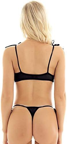 choomomo women s mesh sheer bikinis see through micro bra top with g string extreme