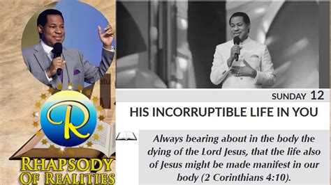 Rhapsody Of Realities Devotional Sunday 12th January His Incorruptible Life In You Youtube