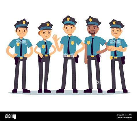 Group Of Police Officers Woman And Man Cops Vector Characters Police
