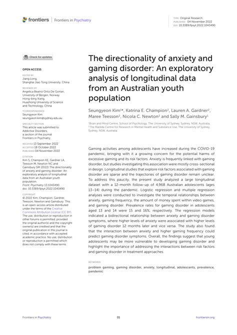 Pdf The Directionality Of Anxiety And Gaming Disorder An Exploratory
