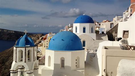 What are the main colors of greece? SANTORINI, GREECE 2012 Pan Across Greek Orthodox Church On ...