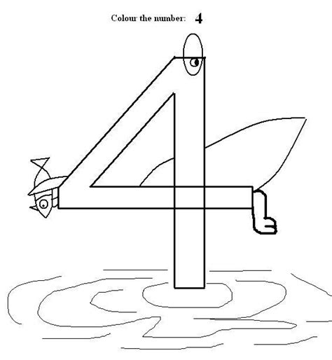 Number 4 Coloring Printable Page For Kids