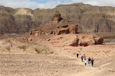 Group Of Tourists Approach The Mountain In Timna Park Israel Editorial