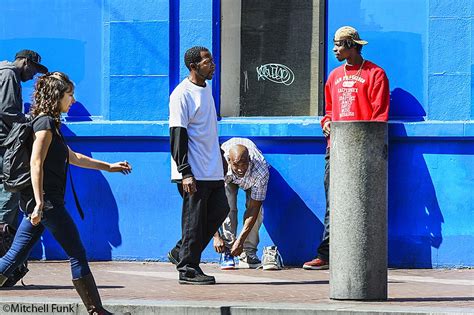 Men Against Blue Wall The Tenderloin District San Francisco By