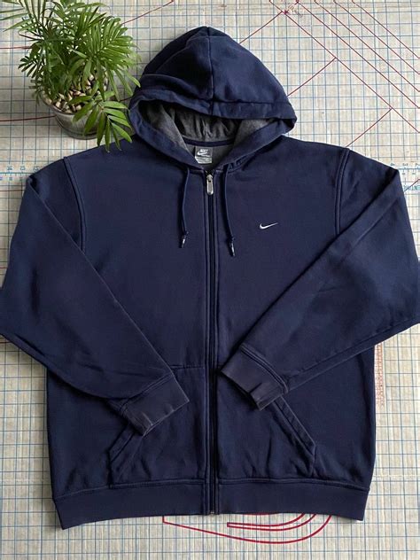 Nike Nike Full Zip Small Swoosh Hoodie Navy Blue Size Xl Grailed