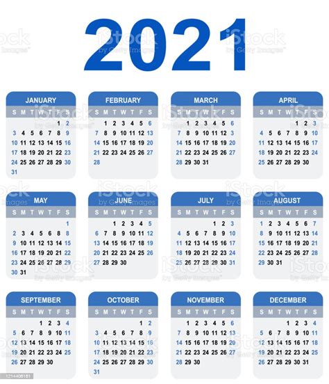 Ilustración De Calendario 2021 La Semana Comienza El Domingo Cuadrícula