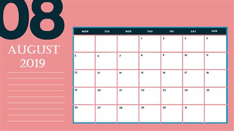 2019 August Calendar Template Free Printable Calendar Templates
