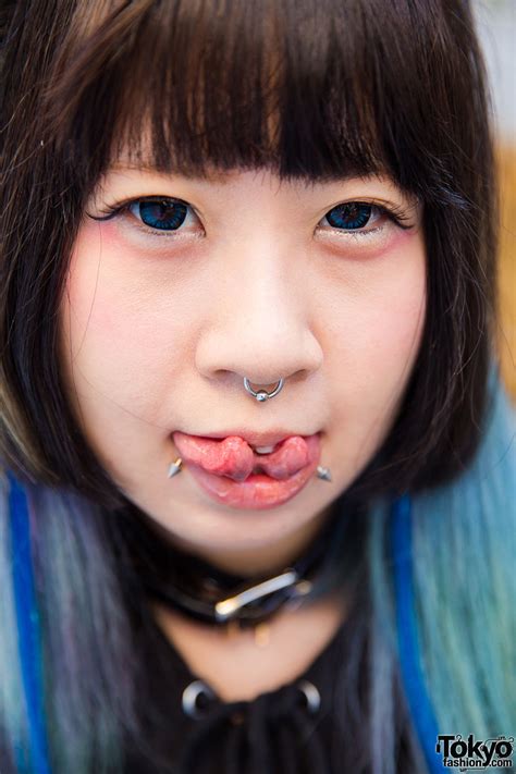 Harajuku Girl W Piercings In Black Brain Oversized Sweatshirt And Demonia Platforms Tokyo Fashion