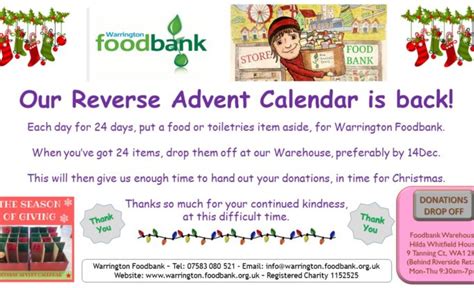 Reverse Advent Calendar 2022 Warrington Foodbank