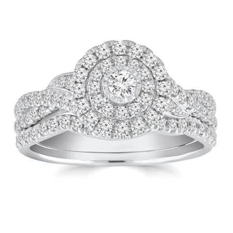 Forever Bride 34 Cttw Double Halo Diamond Bridal Ring Set With