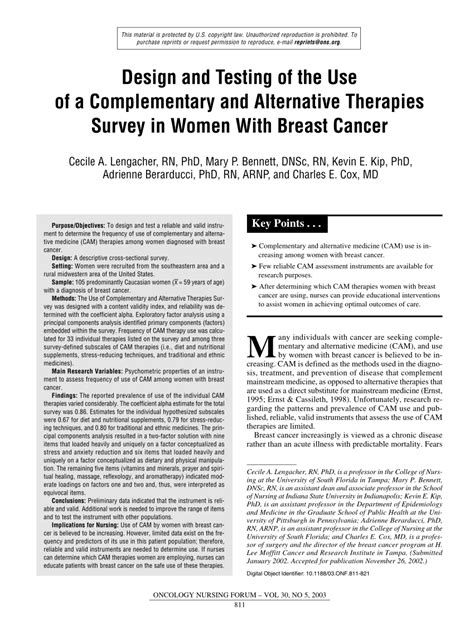 pdf design and testing of the use of a complementary and alternative therapies survey in women