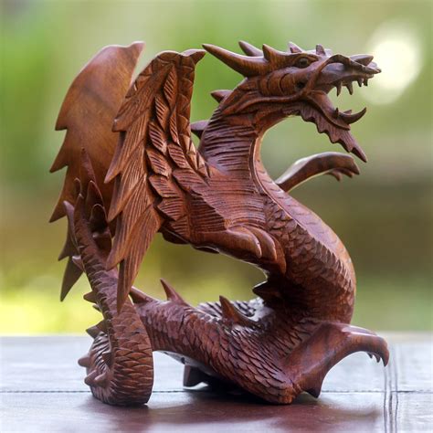 Hand Carved Wood Sculpture Winged Dragon Novica Wood Carving