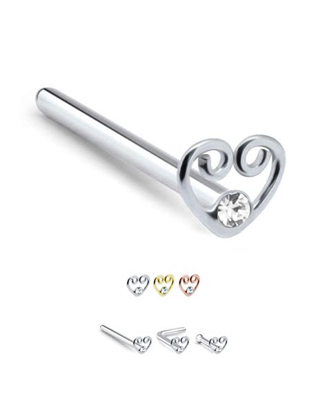 925 Sterling Silver Nose Stud Ring Heart Choose Your Color And Style 22g