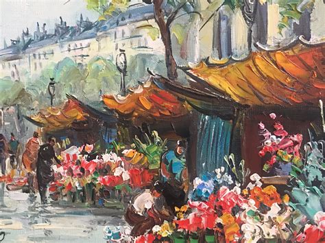 Vintage French Oil Painting Paris Market Street Scene Original Signed