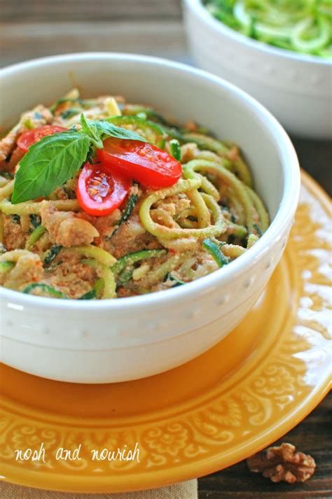 Creamy (Vegan) Red Pepper Alfredo over Zoodles | Nosh and ...