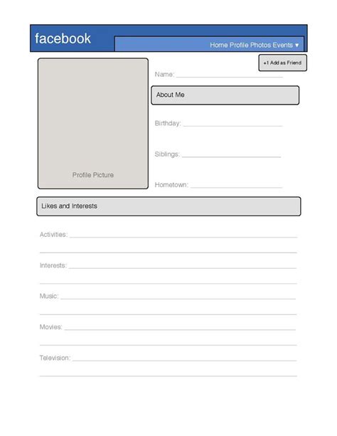 Simple Facebook Profile Template Great For Introduction Classes