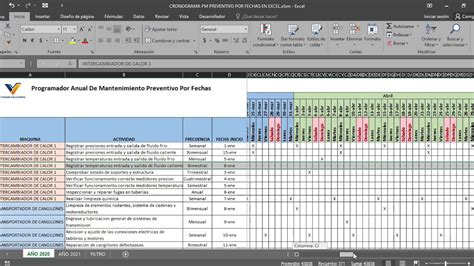 Cronograma Plan De Mantenimiento Preventivo En Excel V Por Fechas