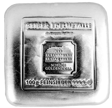 100 Grams Silver Geiger Edelmetalle Schloß Güldengossa Silberbarren