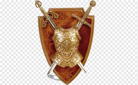 Gold Colored Armor And Two Sword Middle Ages Knight Shield Sword