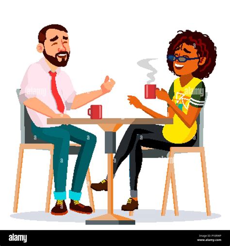 Paar Im Restaurant Vektor Mann Und Frau Sitzen Zusammen Und Trinken
