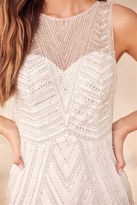 Only The Beginning White And Silver Beaded Sequin Maxi Dress In 2021
