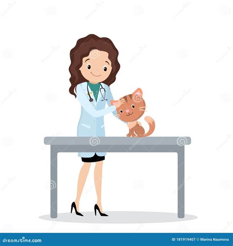 Médico Veterinario Femenino Con Gato Aislado De Fondo Blanco