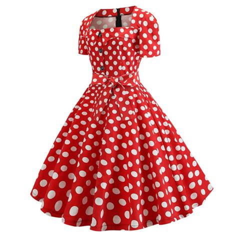 Vintage Dress For Women 1950s Retro Rockabilly Swing Midi Dress Polka