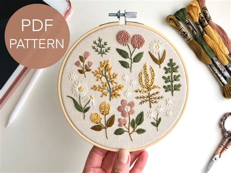 Vintage Wildflowers Embroidery Pattern Floral Embroidery Etsy